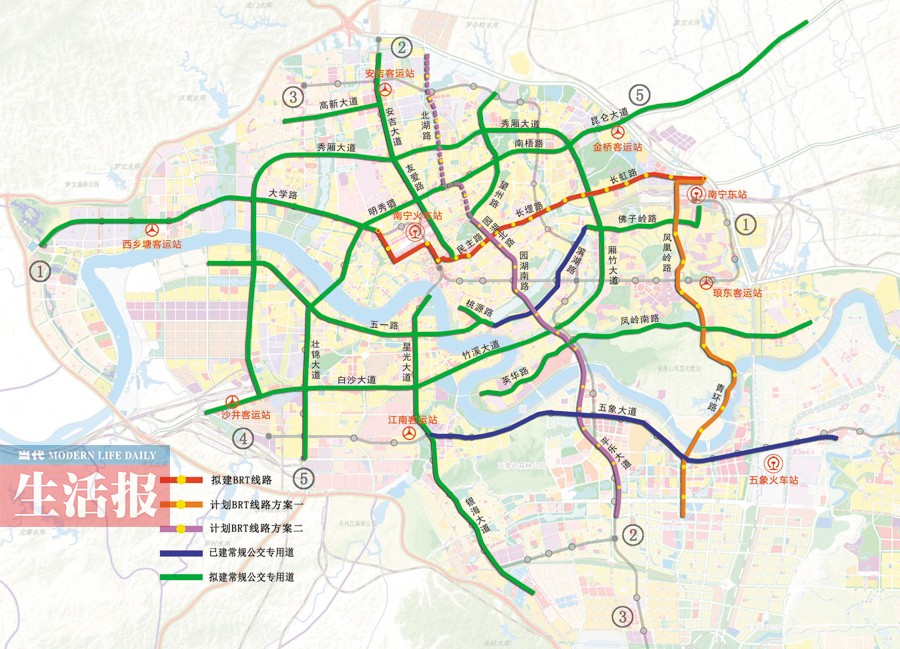南宁实施公交专用道3年行动计划 将新建3条BRT